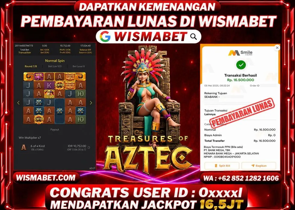 Wismabet - BUKTI KEMENANGAN Treasure of Aztec Rp16,500,000,- LUNAS